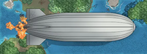 A8 Zeppelin - Top View - On Fire - Lake