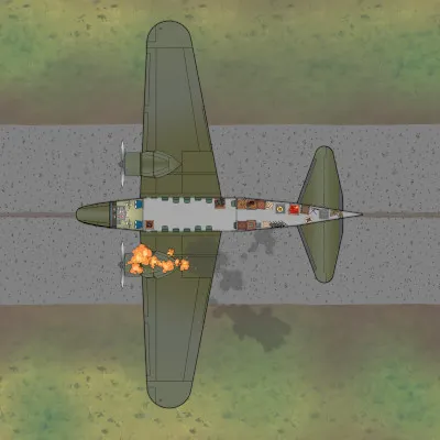 Boeing 247 - Military - Plan View - On Fire - Ground