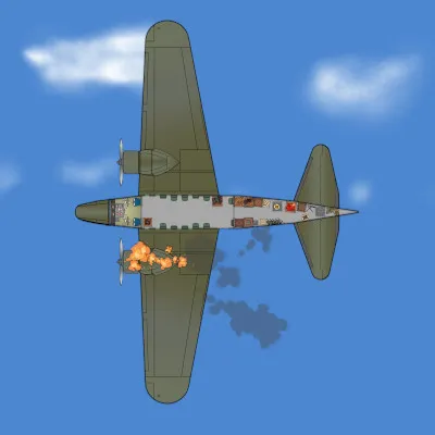 Boeing 247 - Military - Plan View - On Fire - Sky