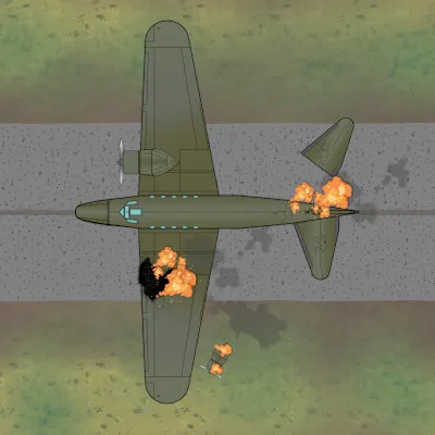 Boeing 247 - Military - Top View - On Fire - Ground