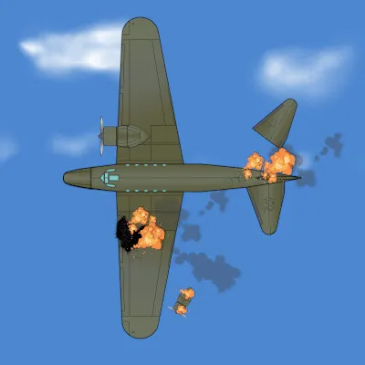 Boeing 247 - Military - Top View - On Fire - Sky