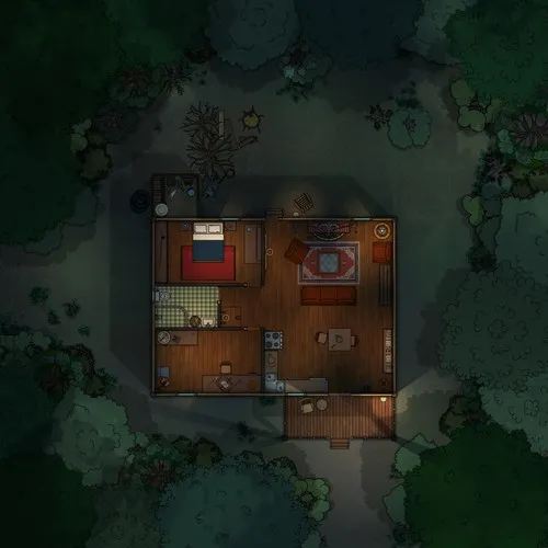 Bunker In The Woods Cabin - Night