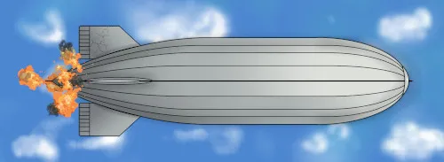 C8 Zeppelin - Top View - On Fire - Sky