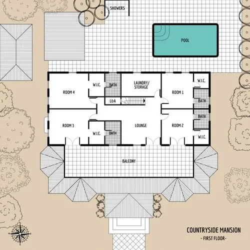 - Countryside Mansion - First Floor - Floor Plan