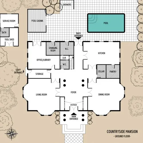 - Countryside Mansion - Ground Floor - Floor Plan