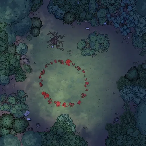 Forest Clearing - Mushrooms - Night