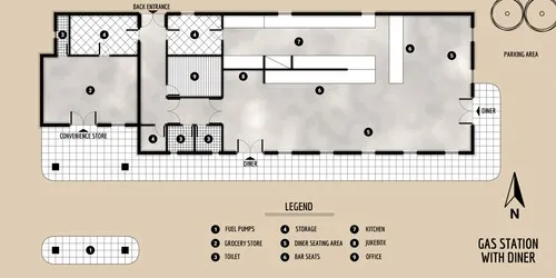 Gas Station With Diner - Floor Plan