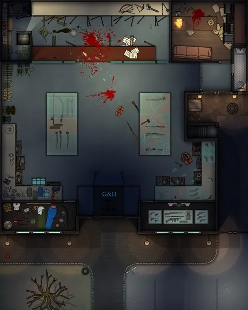 Guns And Hunting Shop - Ground Floor - Splatter - Night