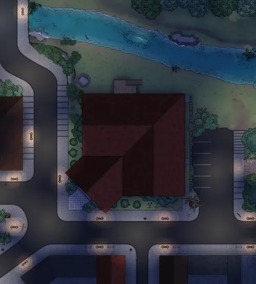 Small Town Library - Roof - Night