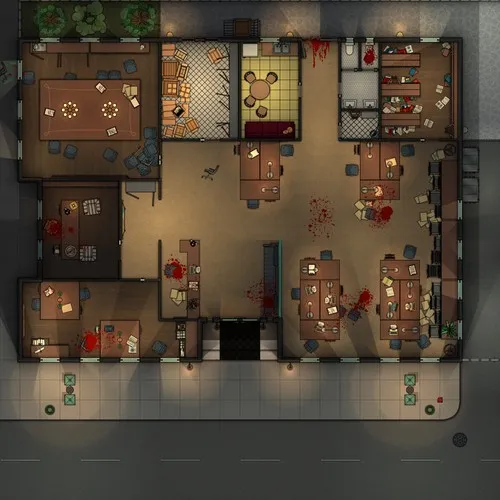 Small Town Newspaper Office - Vintage - Splatter - Night
