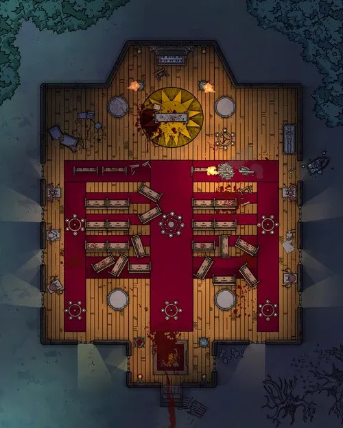 Sons Of The Sun Cult Temple - Night - Splatter