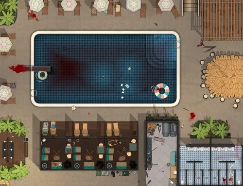 Swimming Pool Club - Splatter - Top Down - Day