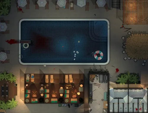 Swimming Pool Club - Splatter - Top Down - Night