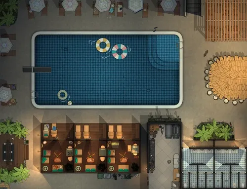 Swimming Pool Club - Top Down - Night