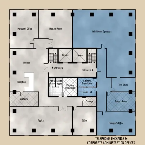 Telephone Exchange & Corporate Administration Offices - First Floor - Floor Plan