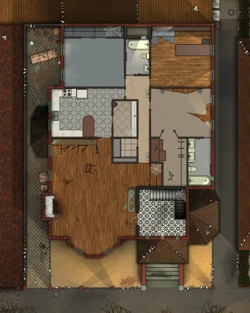 Two Story House For Two Families - First Floor - Abandoned - Day