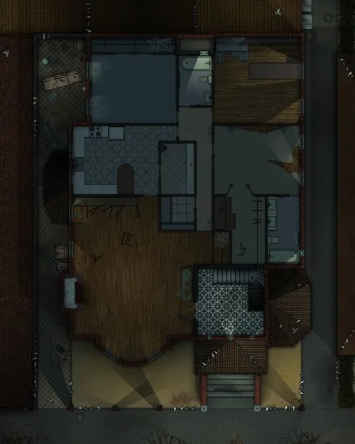 Two Story House For Two Families - First Floor - Abandoned - Night