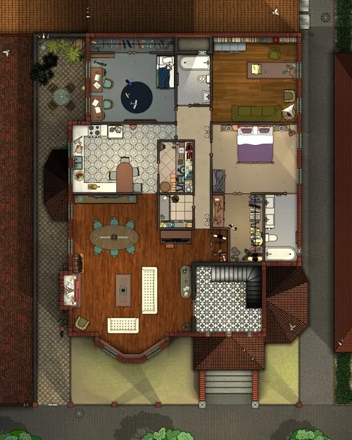 Two Story House For Two Families - First Floor - Day