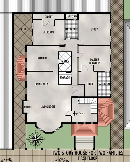 Two Story House For Two Families - First Floor - Floor Plan