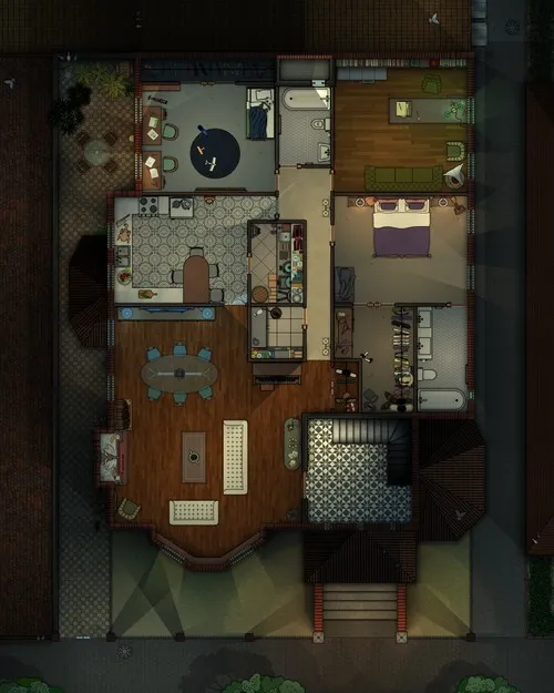 Two Story House For Two Families - First Floor - Night