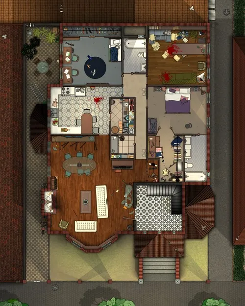 Two Story House For Two Families - First Floor - Splatter - Day