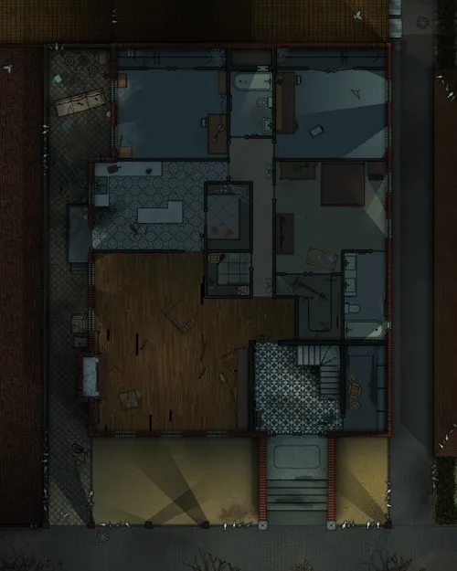 Two Story House For Two Families - Ground Floor - Abandoned - Night