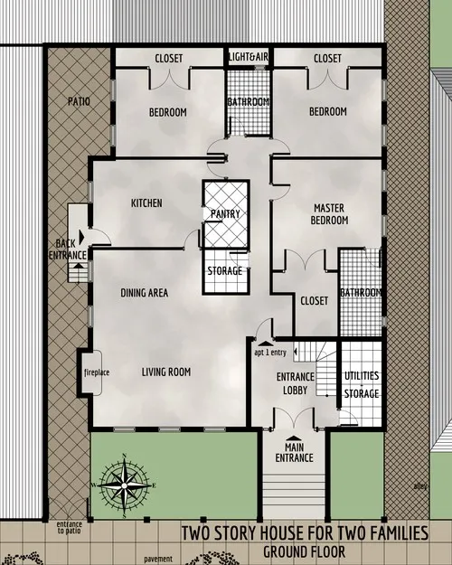 Two Story House For Two Families - Ground Floor - Floor Plan