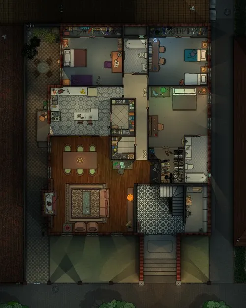 Two Story House For Two Families - Ground Floor - Night