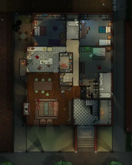 Two Story House For Two Families - Ground Floor - Splatter - Night